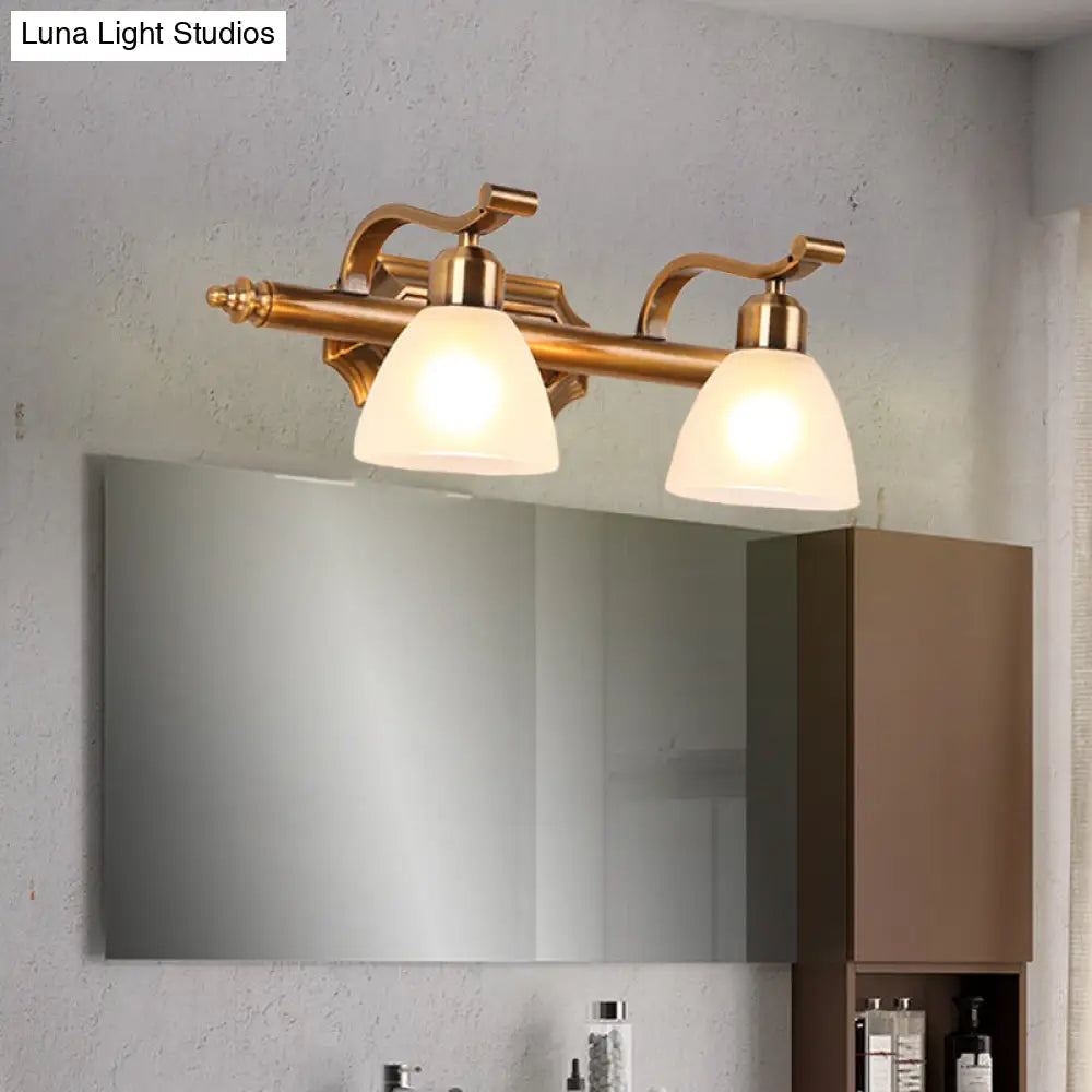 Gold Colonial Dome Vanity Lighting Idea: 1/2/3-Light Cream Glass Bathroom Wall Light With Curved Arm