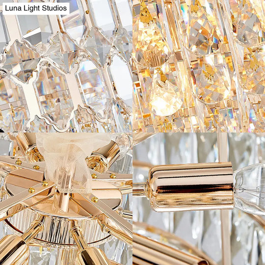 Gold Crystal Conical Chandelier With 6 Modern Hanging Lights