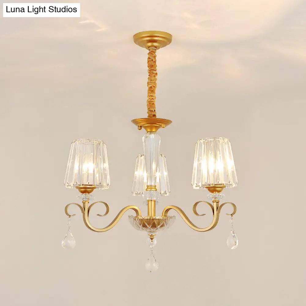 Gold Conical Crystal Hanging Chandelier - Traditional Dining Room Ceiling Light (3/6 Heads)