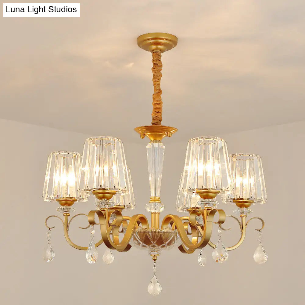 Gold Conical Crystal Hanging Chandelier - Traditional Dining Room Ceiling Light (3/6 Heads)