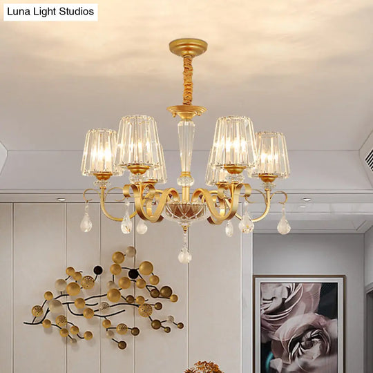 Gold Conical Crystal Hanging Chandelier - Traditional Dining Room Ceiling Light (3/6 Heads)
