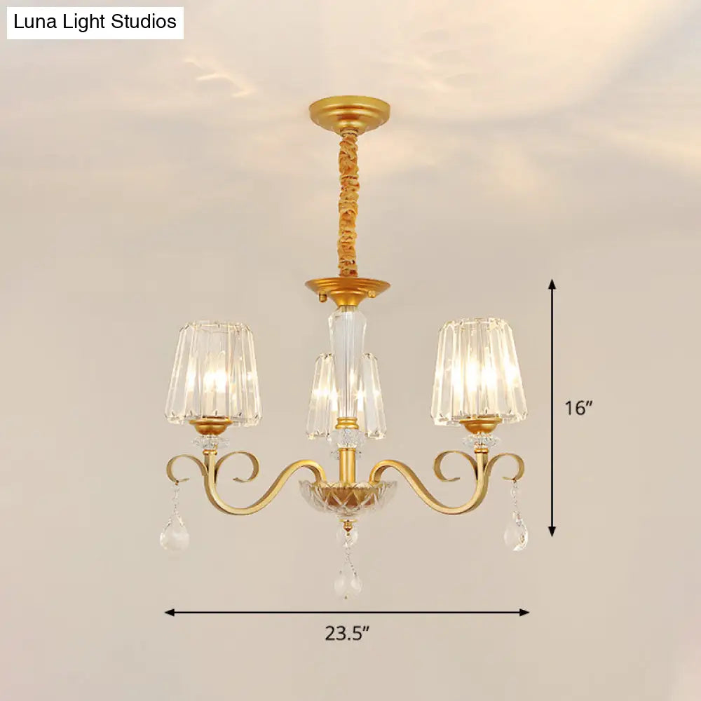 Gold Conical Crystal Hanging Chandelier - Traditional Dining Room Ceiling Light (3/6 Heads)