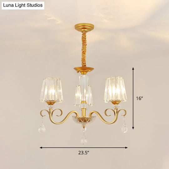 Gold Conical Crystal Hanging Chandelier - Traditional Dining Room Ceiling Light (3/6 Heads)