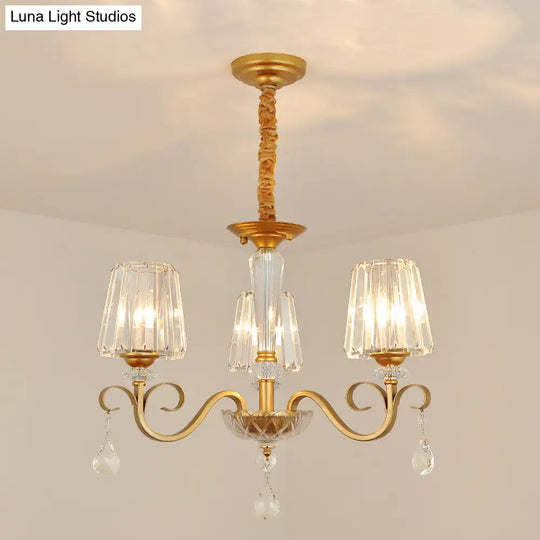 Gold Conical Crystal Hanging Chandelier - Traditional Dining Room Ceiling Light (3/6 Heads)