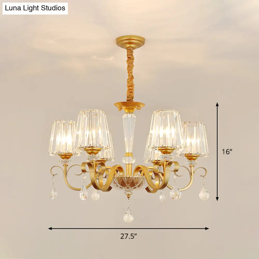 Gold Conical Crystal Hanging Chandelier - Traditional Dining Room Ceiling Light (3/6 Heads)