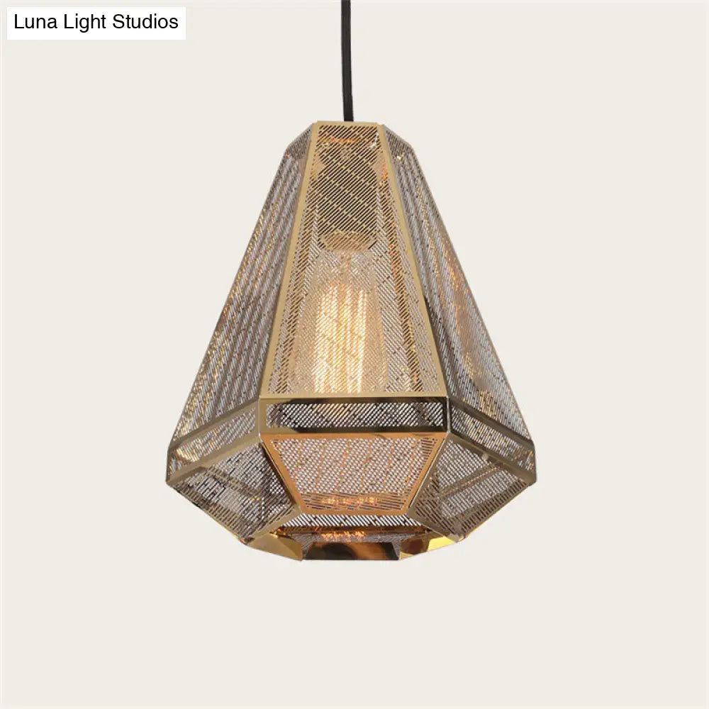 Gold Countryside Diamond Hanging Pendant Ceiling Lamp - 9/10/12 W Metal 1 Head Living Room Lighting