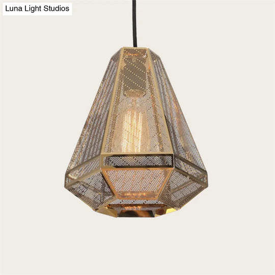 Gold Countryside Diamond Hanging Pendant Ceiling Lamp - 9/10/12 W Metal 1 Head Living Room Lighting