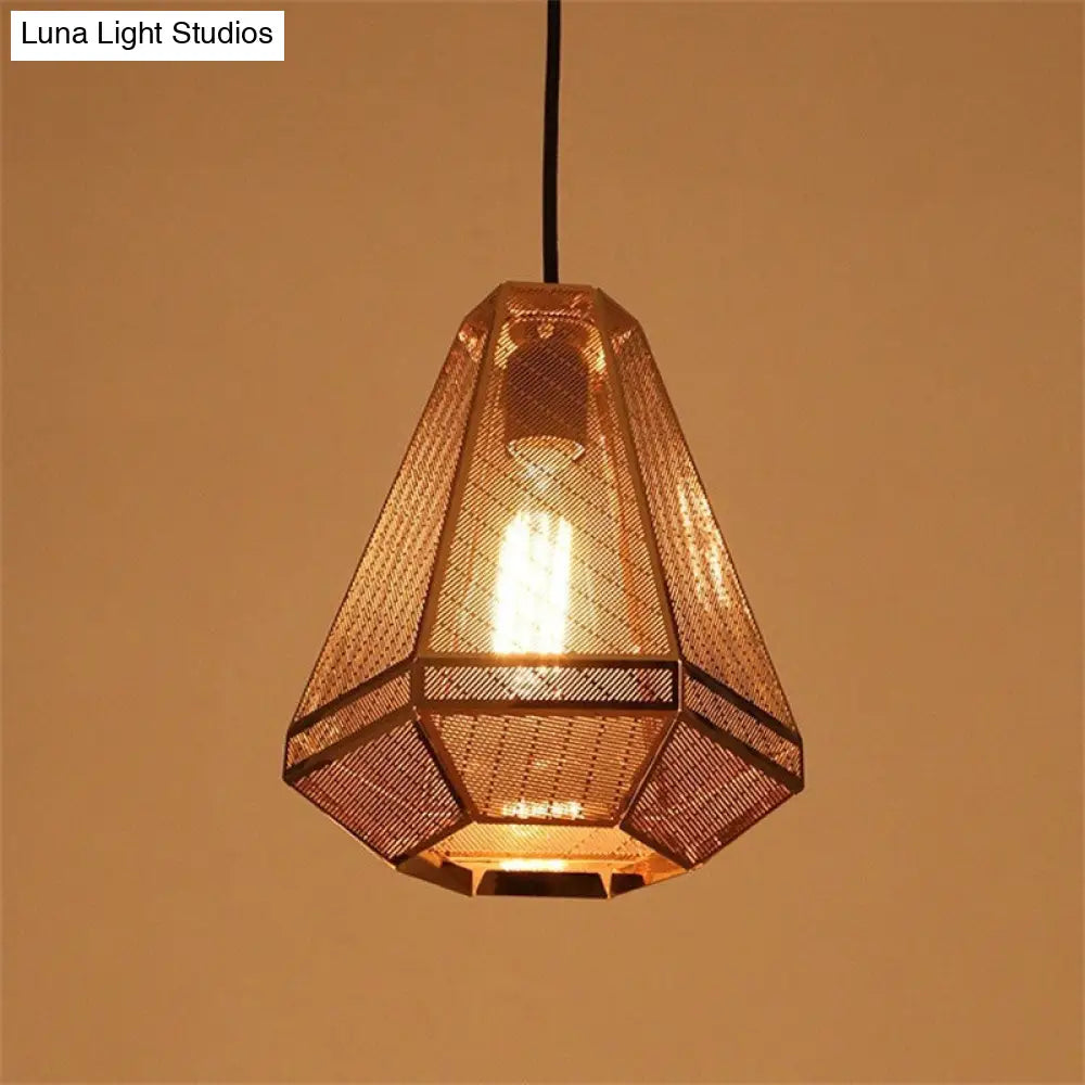 Gold Countryside Diamond Hanging Pendant Ceiling Lamp - 9/10/12 W Metal 1 Head Living Room Lighting