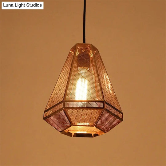 Gold Countryside Diamond Hanging Pendant Ceiling Lamp - 9/10/12 W Metal 1 Head Living Room Lighting