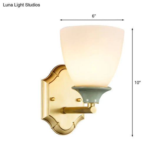 Gold Cream Glass Wall Lamp - Traditional Light With Straight Arm And Single Bulb