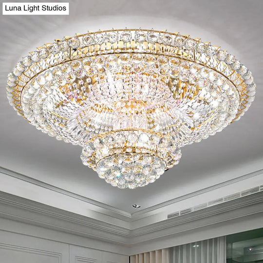 Gold Crystal Beaded Led Flush Mount Ceiling Light - Modern Parlor Fixture