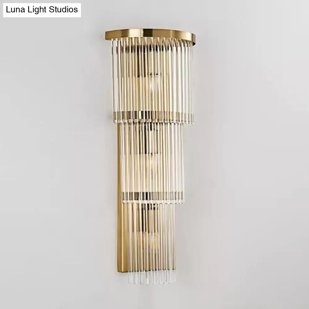 Gold Crystal Bedside Wall Sconce With 2/3 Tiers And 1/3 Light - Postmodern Triangle Design