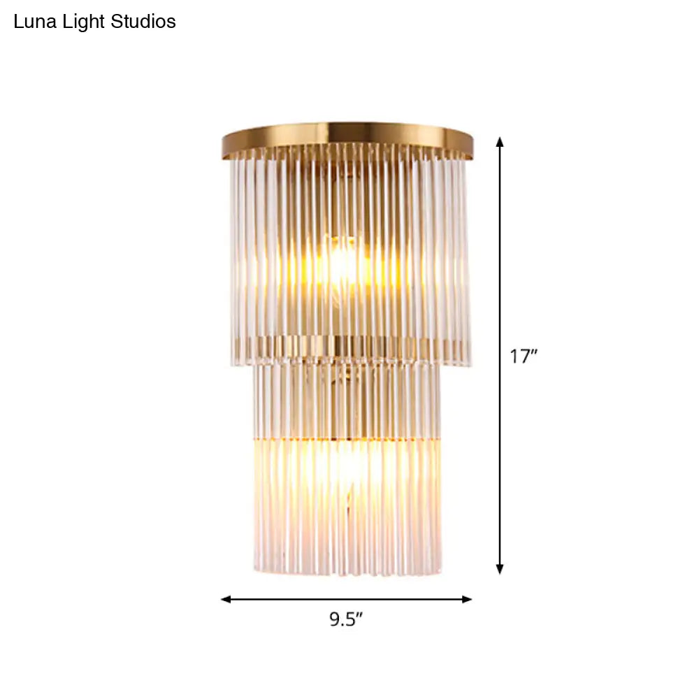 Gold Crystal Bedside Wall Sconce With 2/3 Tiers And 1/3 Light - Postmodern Triangle Design