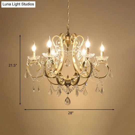 Gold Crystal Chandelier: Traditional 6-Bulb Scroll Light Fixture