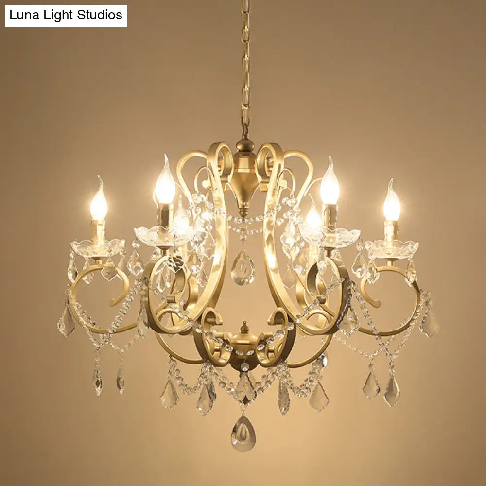 Gold Crystal Chandelier: Traditional 6-Bulb Scroll Light Fixture