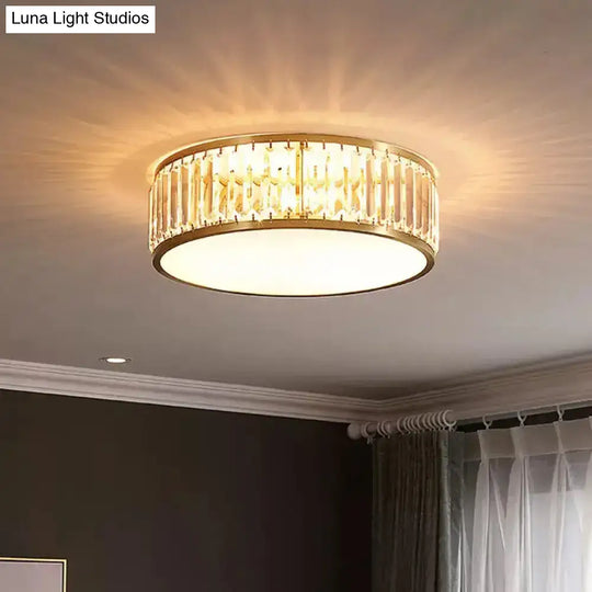 Gold Crystal Drum Flush Mount Lamp: Simplicity 3/4/5 Bulbs Bedroom Ceiling Light Width Options /