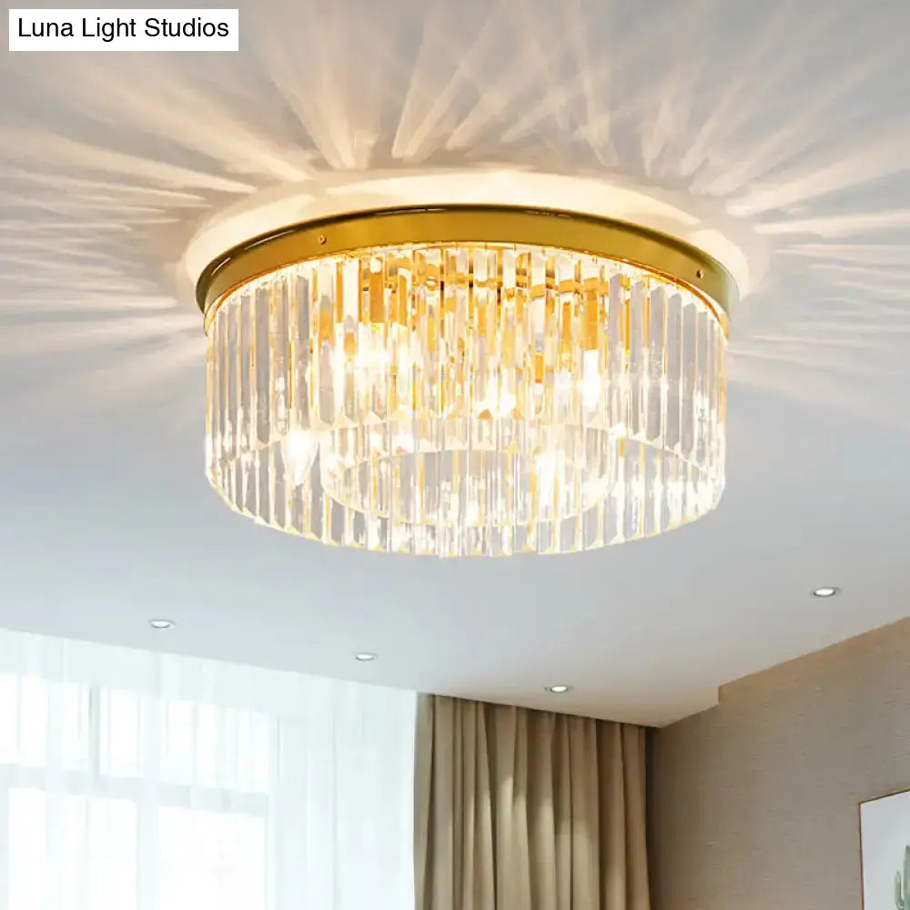 Gold Crystal Drum Flush Mount Lamp: Simplicity 3/4/5 Bulbs Bedroom Ceiling Light Width Options /