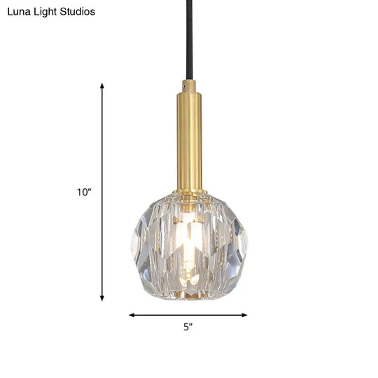 Gold Dining Room Pendant Lamp: Clear Crystal Faceted Ball With 1-Light Kit