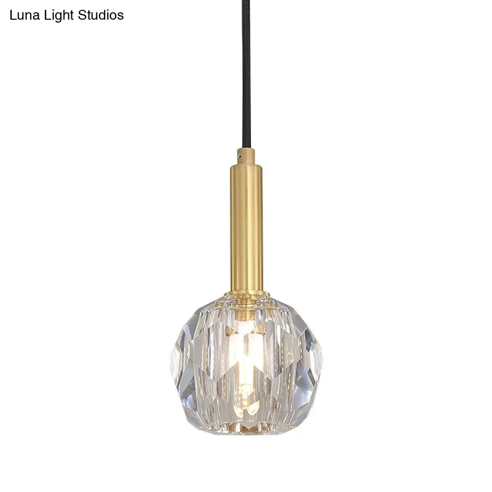 Gold Dining Room Pendant Lamp: Clear Crystal Faceted Ball With 1-Light Kit