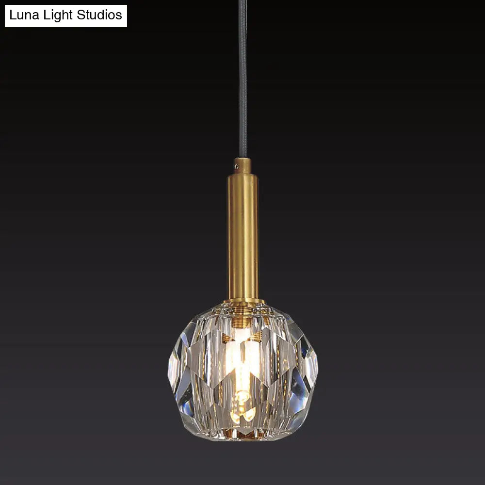 Gold Dining Room Pendant Lamp: Clear Crystal Faceted Ball With 1-Light Kit