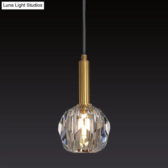 Gold Dining Room Pendant Lamp: Clear Crystal Faceted Ball With 1-Light Kit
