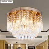 Gold Crystal Fringe Flushmount Light With Contemporary Floral Design