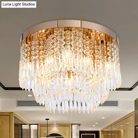 Gold Crystal Fringe Flushmount Light With Contemporary Floral Design