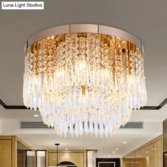 Gold Crystal Fringe Flushmount Light With Contemporary Floral Design
