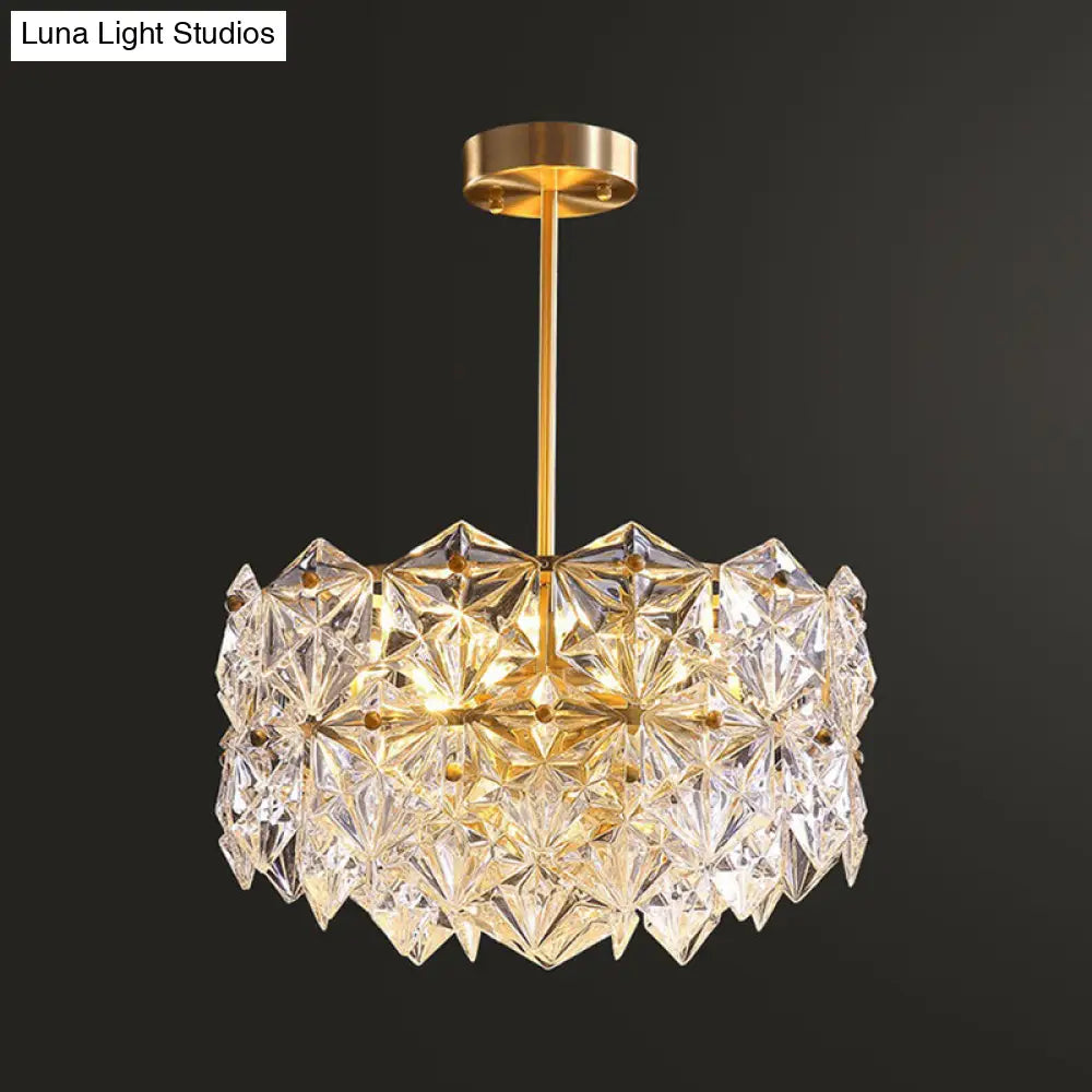 Hexagonal Crystal Chandelier Light Fixture In Gold: Modernist Dining Room Hanging Lamp