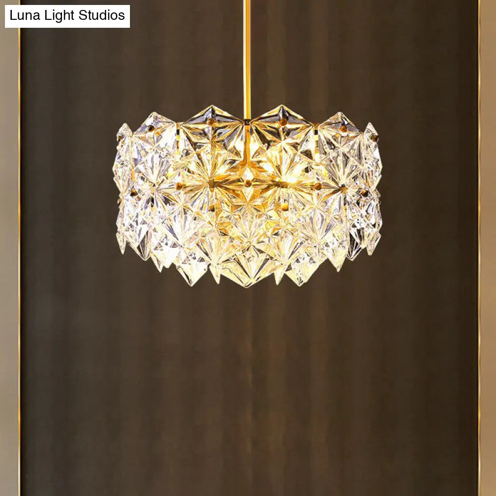 Hexagonal Crystal Chandelier Light Fixture In Gold: Modernist Dining Room Hanging Lamp