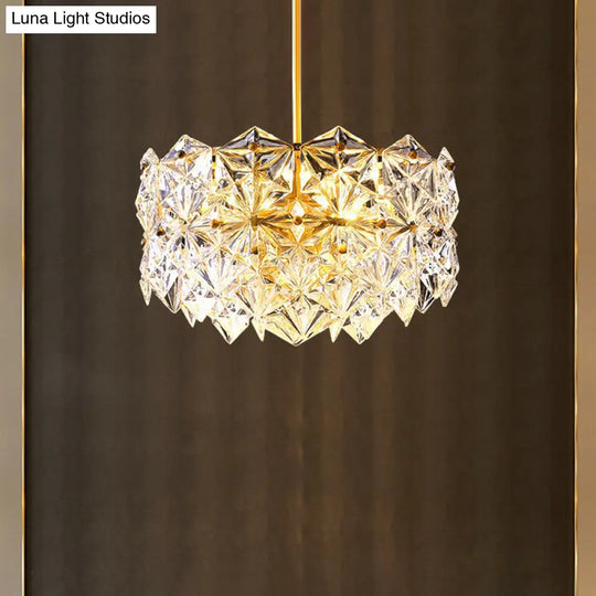 Hexagonal Crystal Chandelier Light Fixture In Gold: Modernist Dining Room Hanging Lamp