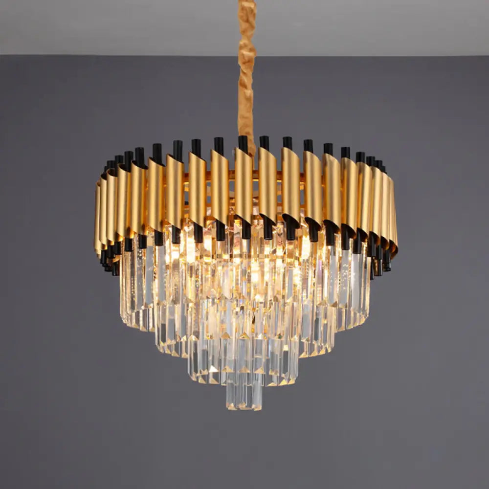 Gold Crystal Layered Tapered Chandelier - Postmodern Pendant With 4/6 Down Lights 6 /