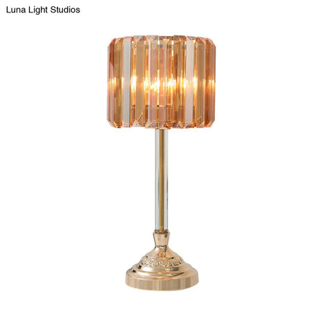 Gold Crystal Prism Drum Night Lamp - Modern Bedroom Table Lighting