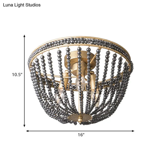 Gold Crystal Semi Flush Ceiling Light With Minimalist Basket Shade For Living Room - Set Of 3 Bulbs