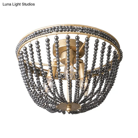 Gold Crystal Semi Flush Ceiling Light With Minimalist Basket Shade For Living Room - Set Of 3 Bulbs