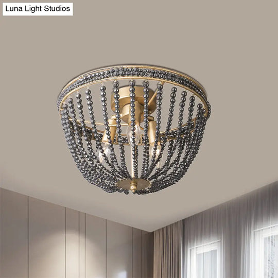 Gold Crystal Semi Flush Ceiling Light With Minimalist Basket Shade For Living Room - Set Of 3 Bulbs