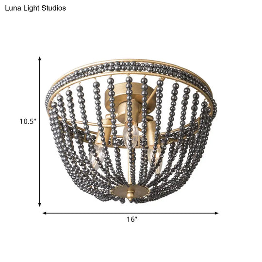 Gold Crystal Semi Flush Ceiling Light With Minimalist Basket Shade For Living Room - Set Of 3 Bulbs