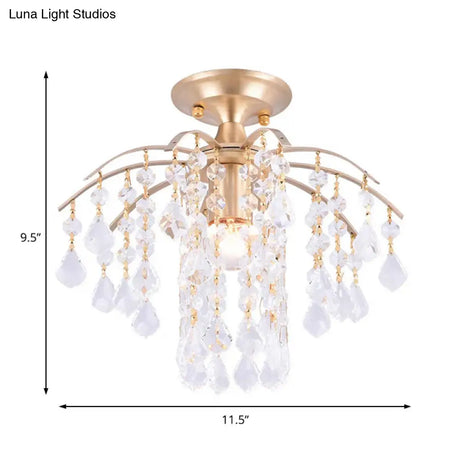 Gold Crystal Semi Flush Mount Ceiling Light With Modern Cascade Design And 1 For Corridors