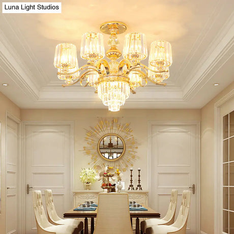 Gold Crystal Shade Chandelier Pendant Light - Contemporary 6/8 Bulbs Tapered Ceiling Hanging Design