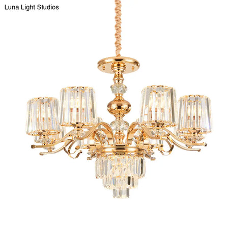Gold Crystal Shade Chandelier Pendant Light - Contemporary 6/8 Bulbs Tapered Ceiling Hanging Design