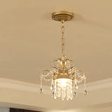 Gold Curved Arm Pendant Light Fixture With Crystal Accent - Countryside Metal 1-Bulb Porch Hanging