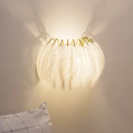 Gold Curved Sconce - Simplicity Feather Wall Light Fixture For Bedside / White A