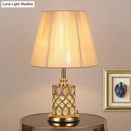 Gold Cylinder Crystal Reading Lamp For Night Table With Faceted Design