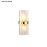 Gold Cylinder/Tapered Wall Sconce: Prismatic Crystal Flush Mount Light For Living Room (2-Light)