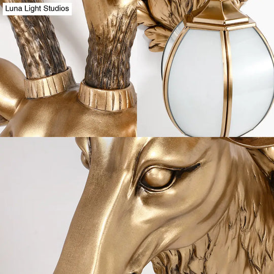 Gold Deer Head Sconce Light - Country Resin 17/25 Indoor Wall Mount