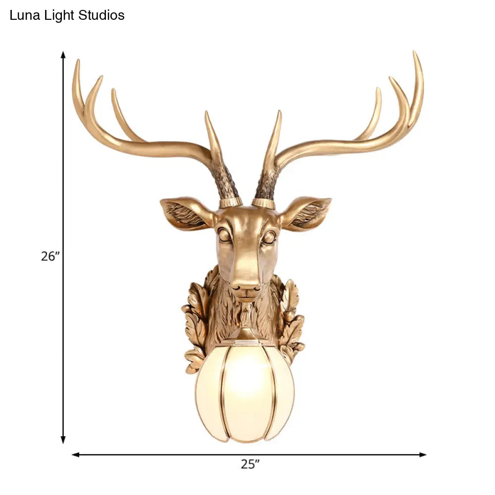 Gold Deer Head Sconce Light - Country Resin 17/25 Indoor Wall Mount