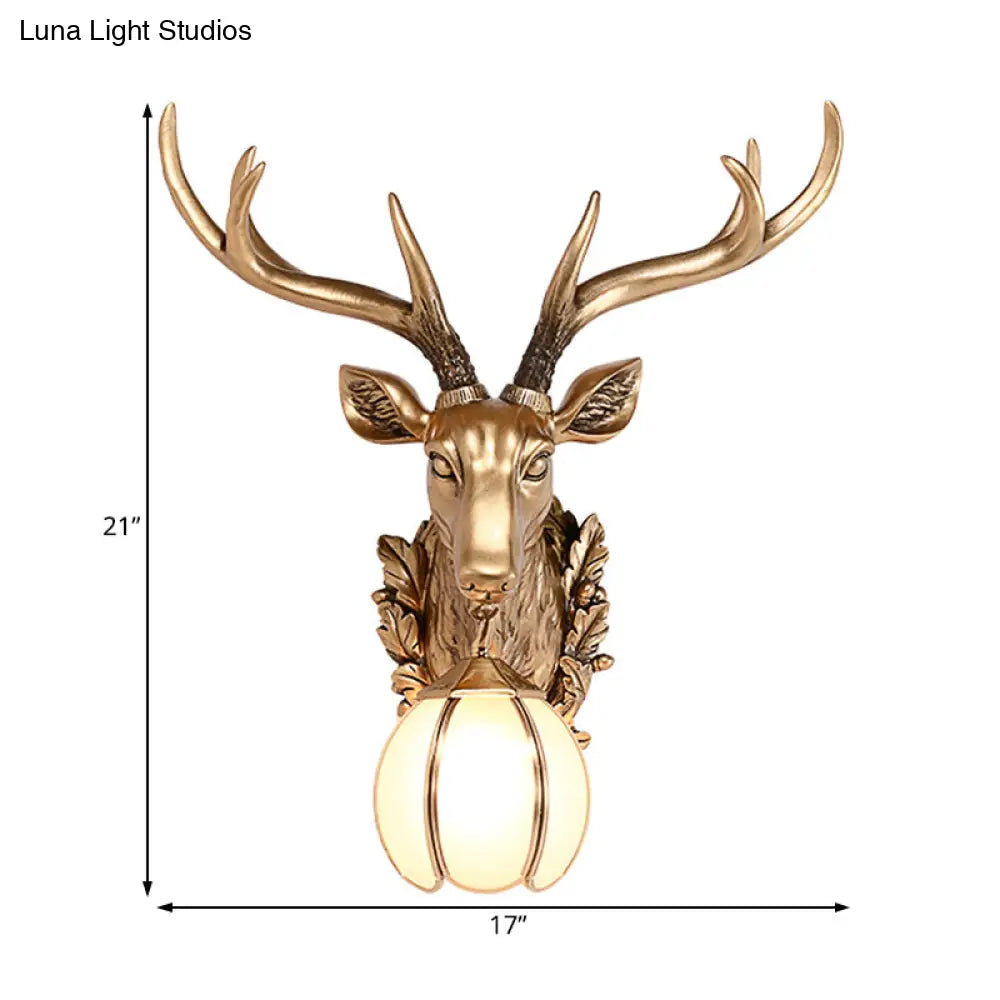 Gold Deer Head Sconce Light - Country Resin 17/25 Indoor Wall Mount