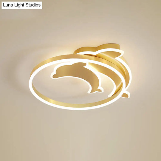 Gold Dolphin & Loop Led Ceiling Light For Kids With Acrylic Shade / 18