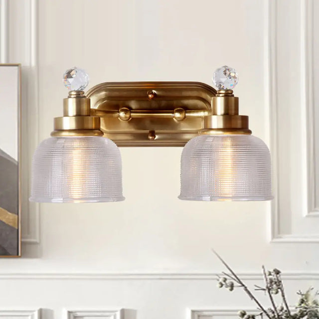 Gold Domed Prismatic Glass Vanity Sconce With Crystal Drop