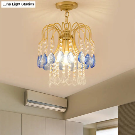 Gold Double - Layered Crystal Ceiling Mount Light Fixture - Modern Semi Flush Design